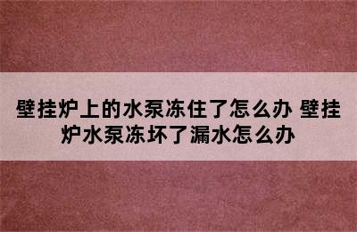 壁挂炉上的水泵冻住了怎么办 壁挂炉水泵冻坏了漏水怎么办